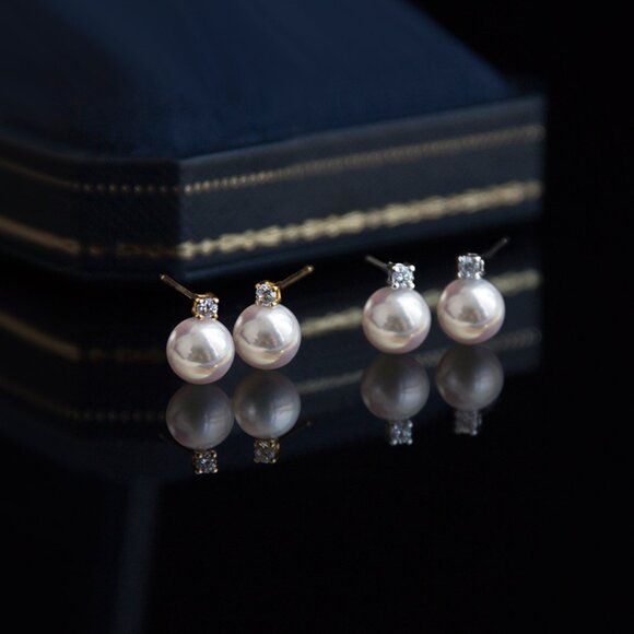 New S925 Sterling Silver Silver Needle Four Prong Set Solitaire Diamond Pearl Ea - Picture 5 of 6